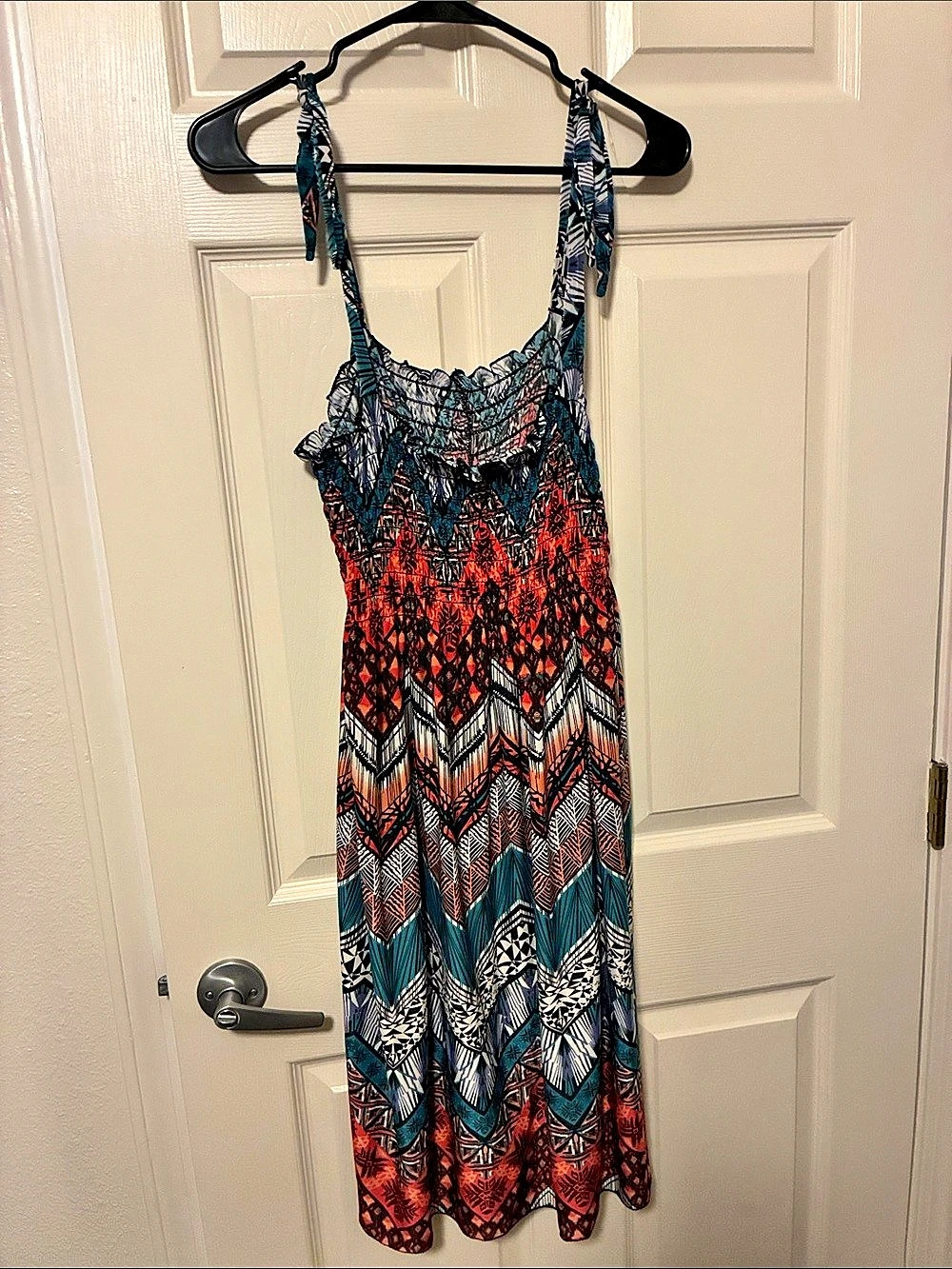 WinWin Fashion Sundress Geometric Dress Red & Teal Large